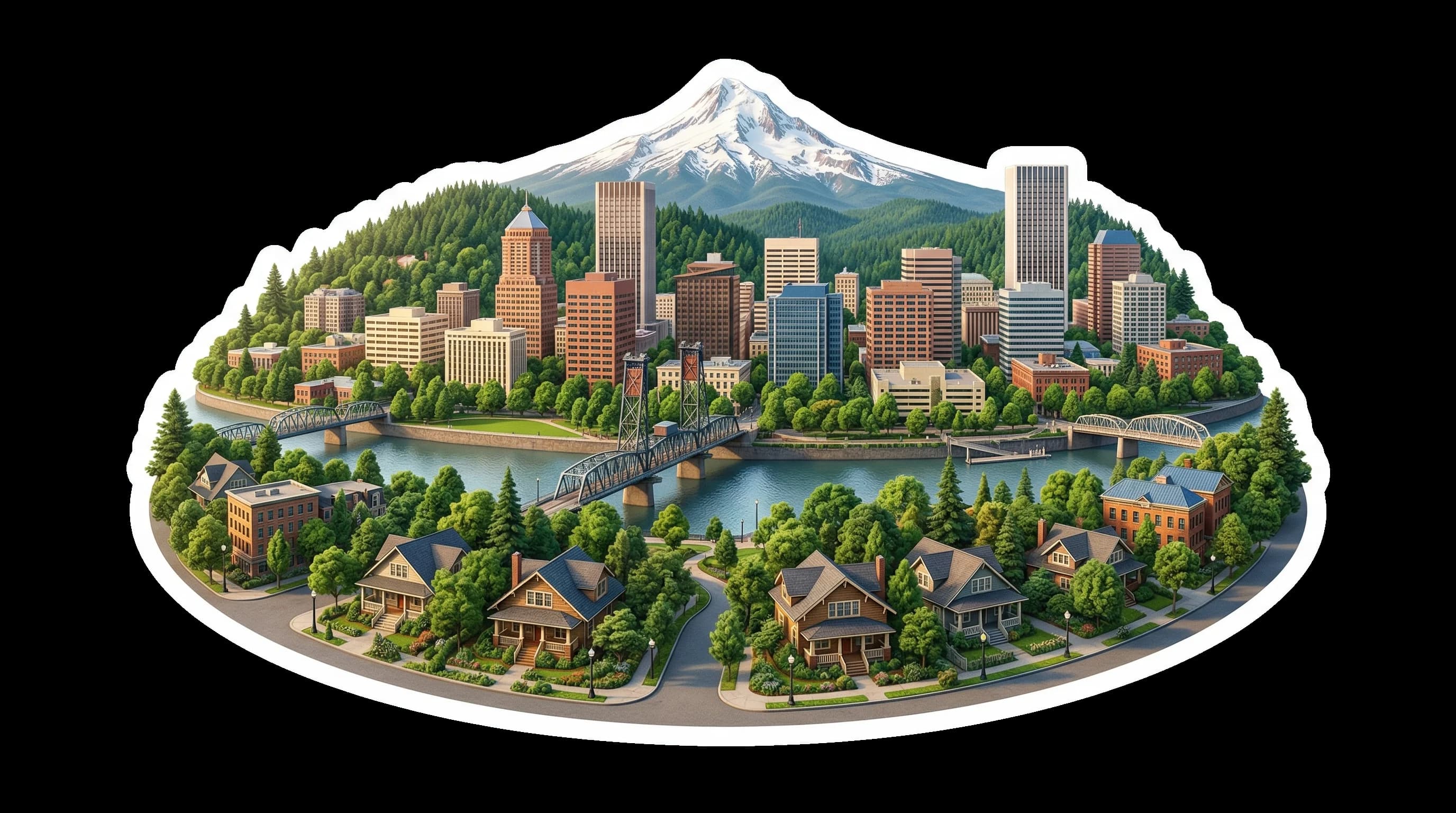 Portland, OR isometric illustration