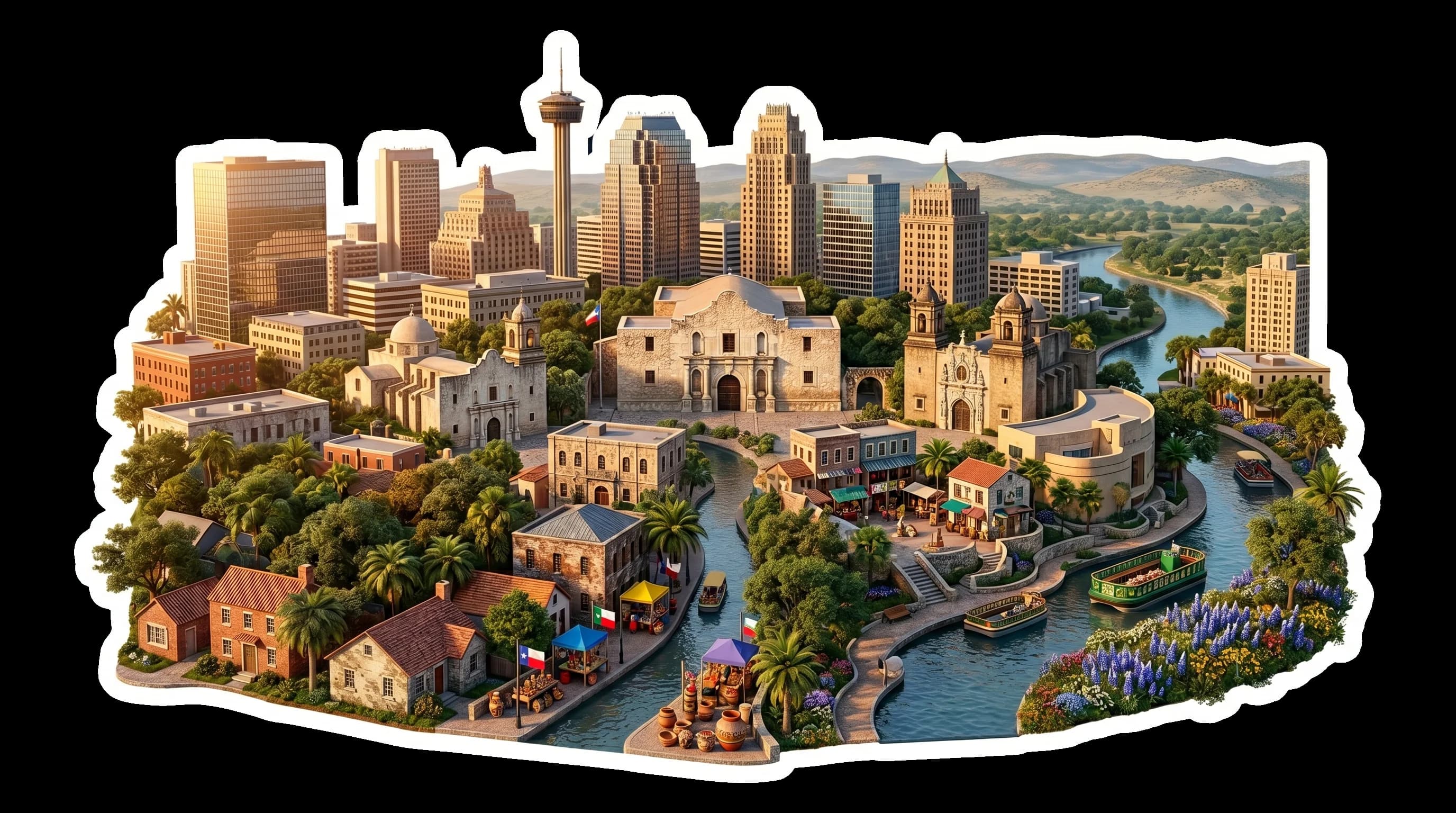 San Antonio, TX isometric illustration